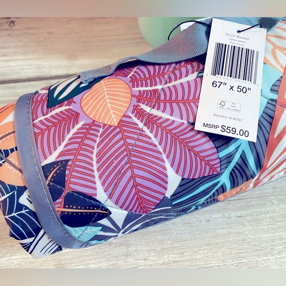Vera Bradley Picnic Blanket Large w Carrying Handle ✨ Palm Floral - Picture 9 of 12